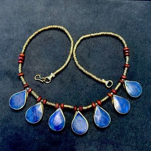 Brass with Lapis Necklace 11.5”